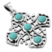 Turquoise Jerusalem Cross Silver Pendant, p266